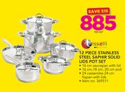 Tissolli 12 Piece Stainless Steel Saphir Solid Lids Pot Set-Per Set