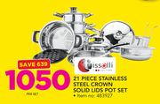 Tissolli 21 Piece Stainless Steel Crown Solid Lids Pot Set