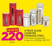 4 Piece Glass Canister Stainless Steel-Per Set