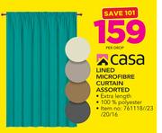 Casa Lined Microfibre Curtain Assorted-Per Drop
