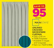 Mainstays Unlined Crushed Microfibre Curtain-230 x 218cm Per Drop