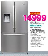 Hisense 720L French Door Fridge Water Dispenser Metallic