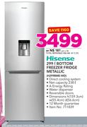 0Hisense 299L Bottom Freezer Fridge Metallic