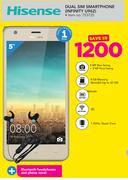 Hisense Dual SIM Smartphone Infinity U962 + Bluetooth Headphones And Phone Cover
