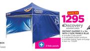 Discovery Adventures Instant Gazebo 3 x 3m With 2 Side Panels Blue + Including Stabity Ropes And Peg