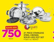 Tissolli 21 Piece Stainless Steel Crown Solid Lids Pot Set-Per Set