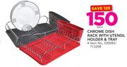 Chrome Dish Rack With Utensil Holder & Tray-Each