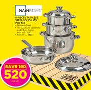 Mainstays 8 Piece Stainless Steel Solid Lids Pot Set-Per Set