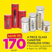 4 Piece Glass Canister Stainless Steel-Per Set