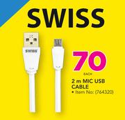Swiss 2m Mic USB Cable-Each