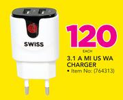 Swiss 3.1A MI US WA Charger-Each