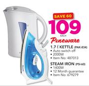 Pineware 1.7LLtr Kettle PAK-834 Or Steam Iron PSI-60-Each
