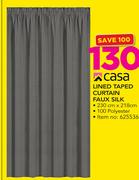 Casa Lined Taped Curtain Faux Silk-230 x 218cm
