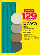 Casa Lined Microfibre Curtain Assorted-Per Drop