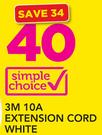 Simple Choice 3M 10A Extension Cord White