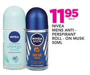 Nivea Mens Anti Perspirant Roll On Musk-50ml Each