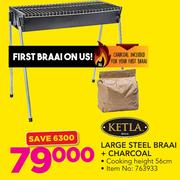 Ketla Large Steel Braai + Charcoal