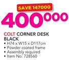 Colt Corner Desk Black 74x15x117cm With Powder Coated Frame