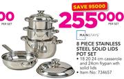 Mainstays 8 Piece Stainless Steel Solid Lids Pot Set-Per Set