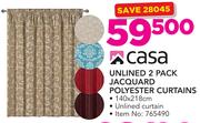 Casa Unlined 2 Pack Jacquard Polyester Curtains 140x218cm