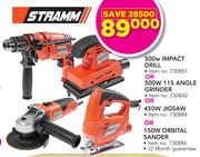 Stramm 500W Impact Drill/500W 115 Angle Grinder/450W Jigsaw or 150W Orbital Sander-Each