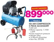 Tradeair 50Ltr Air Compressor 5 Piece Accessory 