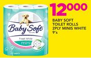 Baby Soft Toilet Rolls 2Ply Minis White-9's Pack
