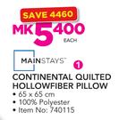 Continental Quilted Hollowfiber Pillow-Each