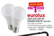 Eurolux A60 LED 6W ES Warm White G641ES-Each