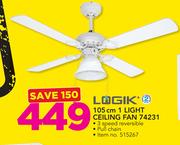 Logik 105cm 1 Light Ceiling Fan