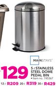 Mainstays 12Ltr Stainless Steel Dome Pedal Bin