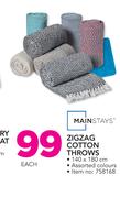 Mainstays Zigzag Cotton Throws-140 x 180cm Each