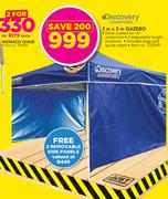 Discovery Adventures 3m x 3m Gazebo Including Pegs And Guide Ropes + 2 Removable Side Panels.