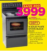 Defy 4 Solid Plate Stove Black DSS-494