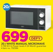 Defy 20Ltr White Manual Microwave