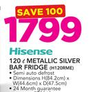 Hisense 120Ltr Metallic Silver Bar Fridge H120RME