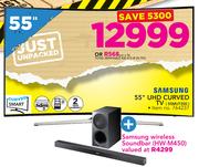 Samsung 55" UHD Curved TV 55MU7350 With Plus Samsung Wireless Soundbar HW-M450