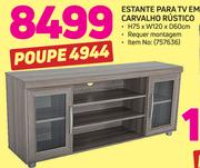 estante para TV em carvalho Rustico H75 x W120 x D60cm