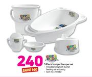 Baby Care 5 Piece Bumper Hamper Set Including Baby Bath Bath Bucket Feeding Set And Potty