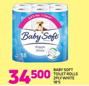 Baby Soft Toilet Rolls 2Ply White-18's