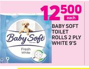 Baby Soft Toilet Rolls 2 Ply White-9's Each