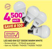 Simple Choice LED A60 6W E27 3000K Warm White-Each