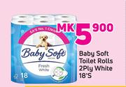 Baby Soft Toilet Rolls 2Ply White 18’s