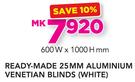 Decorland Ready Made 25MM Aluminium Venetian Blinds White-600 W x 1000 H mm