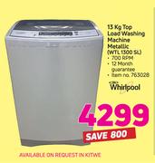 Whirlpool 13kg Top Load Washing Machine Metallic WTL 1300 SL