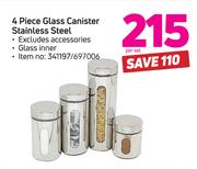 4-Piece Glass Canister Stainless Steel-Per Set