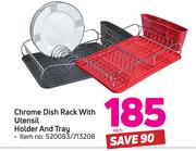 Chrome Dish Rack With Utensil Holder And Tray-Each