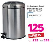 Mainstays 30Ltr Stainless Steel Dome Pedal Bin