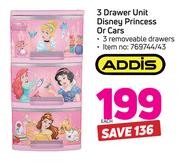 Addis 3 Drawer Unit Disney Princess Or Cars-Each