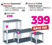 Domino Bookshelf Espresso H75.1 xW60 xD29.5cm Or Domino Coffee Table H39.9x W80 xD39.5cm-Each